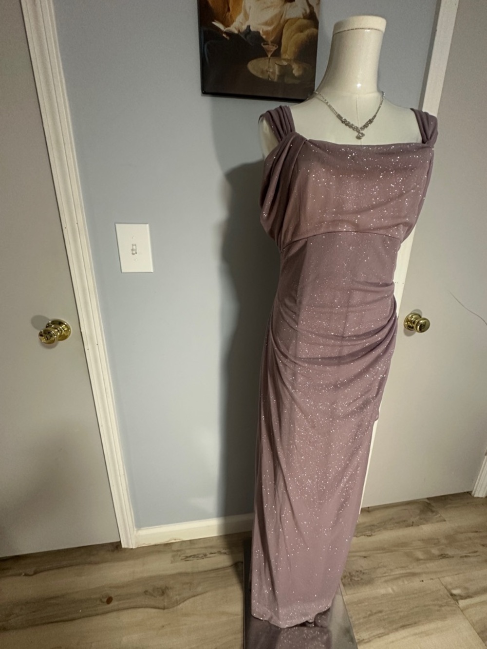 Alex Evenings Mauve Glitter Sheer Overlay Maxi Dress - Picture 6 of 12